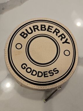 Burberry Cream Canvas Round Jewelry Pouch with Gold Hardware
